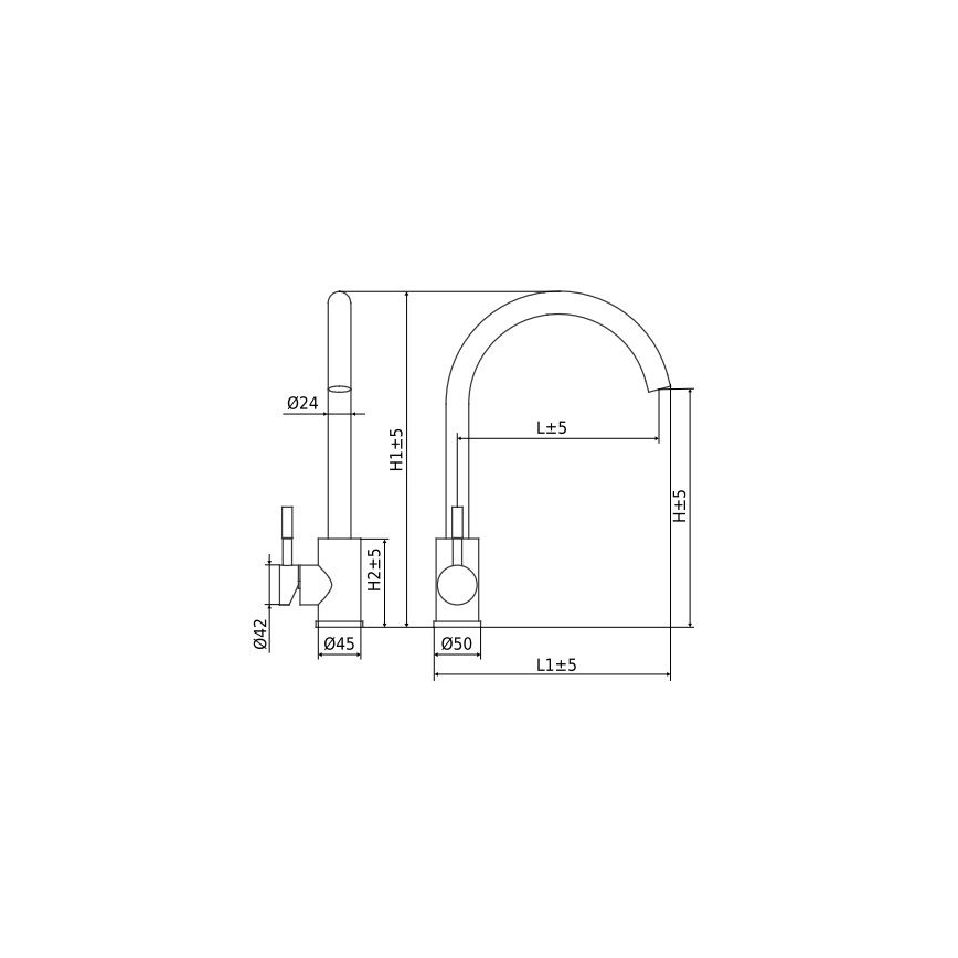 ALVEUS ES3508A - Torneira de cozinha VIOLA 36,7 cm em aço inoxidável