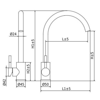 ALVEUS ES3508A - Torneira de cozinha VIOLA 36,7 cm em aço escovado