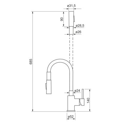 ALVEUS KI112111 - Torneira de cozinha com bica flexível e chuveiro BEA 47 cm cromo brilhante/preto