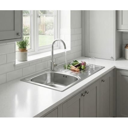ALVEUS - Cuba de cozinha BASIC 78x43,5 cm em aço inoxidável satinado + Misturadora de cozinha VIOLA 36,7 cm em aço inoxidável escovado