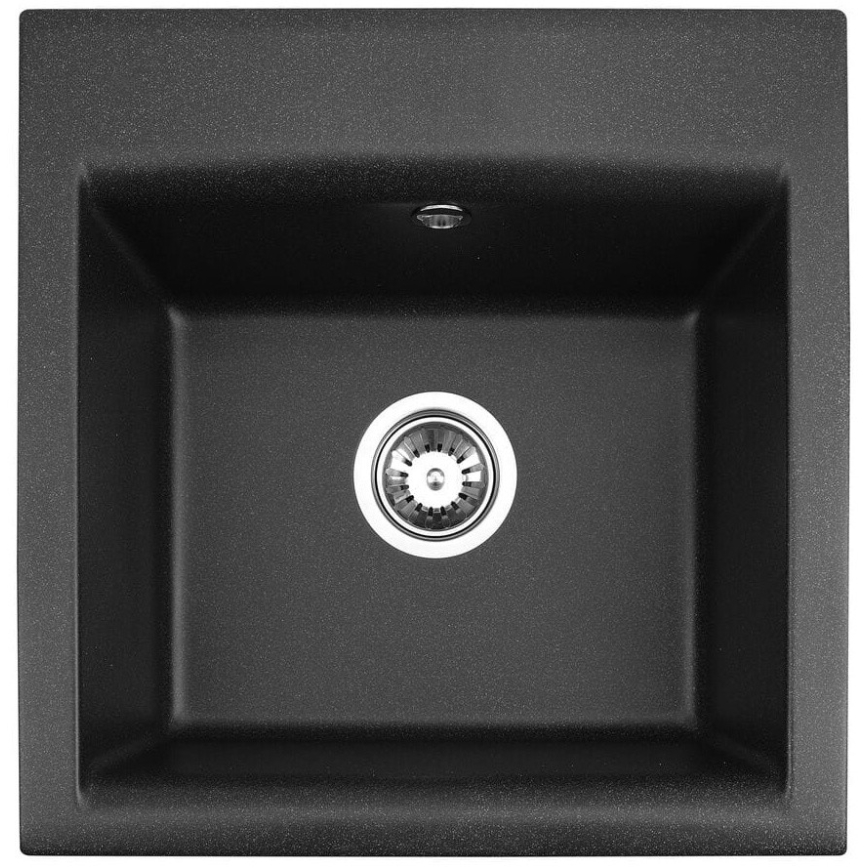 ALVEUS SETA23193 - Cuba de cozinha ATROX 50x50 cm + torneira de cozinha com bica flexível MINTAS 34 cm, granito/preto mate