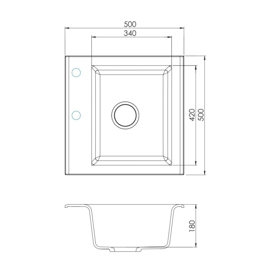 ALVEUS SETA23193 - Cuba de cozinha ATROX 50x50 cm + torneira de cozinha com bica flexível MINTAS 34 cm, granito/preto mate