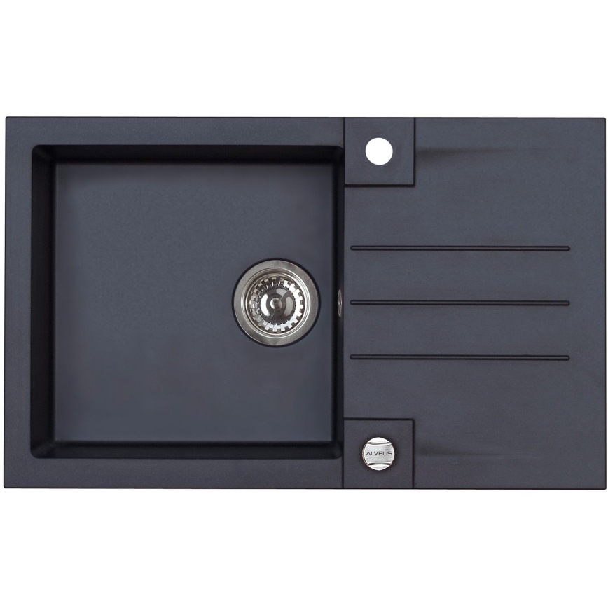 ALVEUS SETA23201 - Cuba de cozinha ROCK 78x48 cm + misturadora de cozinha com braço flexível MINTAS 34 cm granito/preto mate