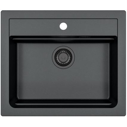 ALVEUS SETA23228 - Cuba de cozinha ATROX 59x50 cm + misturadora de cozinha com bica flexível MINTAS 34 cm granito/preto mate
