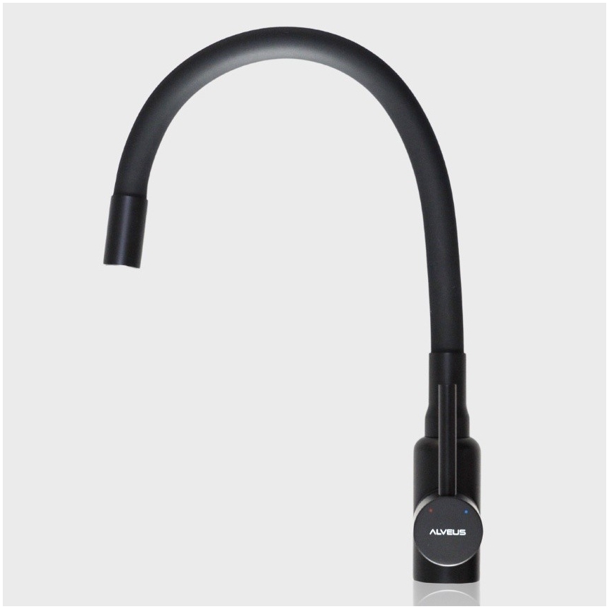 ALVEUS SETA23228 - Cuba de cozinha ATROX 59x50 cm + misturadora de cozinha com bica flexível MINTAS 34 cm granito/preto mate