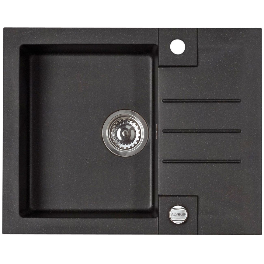 ALVEUS SETA23236 - Cuba de cozinha ROCK 59,5x47,5 cm + Torneira de cozinha com bica flexível MINTAS 34 cm granito/preto mate