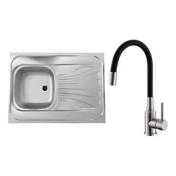 ALVEUS SETA24019 - Cuba de cozinha CLASSIC 80x60 cm + torneira de cozinha com bico flexível MINTAS 34 cm aço escovado/preto