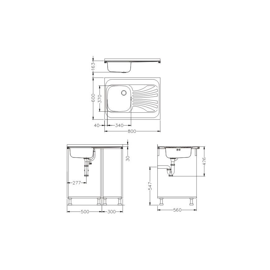 ALVEUS SETA24019 - Cuba de cozinha CLASSIC 80x60 cm + misturadora de cozinha com braço flexível MINTAS 34 cm inox/preto