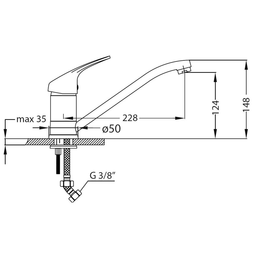 ALVEUS SETA265 - Cuba de cozinha ZOOM 61,5x50 cm + Torneira de cozinha RIVIERA 14,8 cm acetinada/cromada brilhante