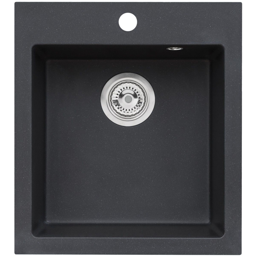 ALVEUS SETA737 - Cuba de cozinha CORTINA 50x45 cm + torneira de cozinha com bica flexível TONIA 29,5 cm granito/preto mate