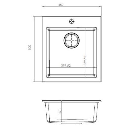 ALVEUS SETA737 - Cuba de cozinha CORTINA 50x45 cm + torneira de cozinha com bica flexível TONIA 29,5 cm granito/preto mate