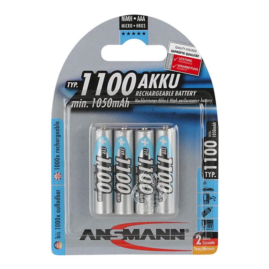 Ansmann 07521 Micro AAA - 4pcs pilhas recarregáveis AAA NiMH1.2V/1050mAh