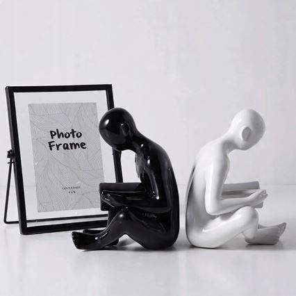 Aparador de livros 17,5x13x14 cm preto/branco