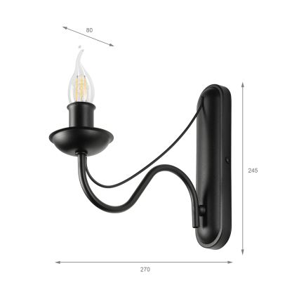 Aplique de parede ANTON 1xE14/60W/230V, preto