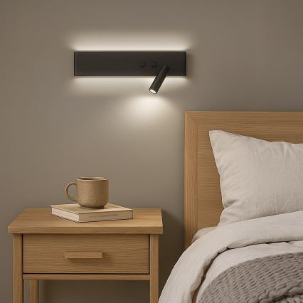 Aplique de parede com spot LED RESORT LED/10W/230V + LED/3W, preto, direito