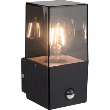 Aplique de parede exterior com sensor de movimento e de crepúsculo 1xE27/40W/230V IP44 preto/fumê