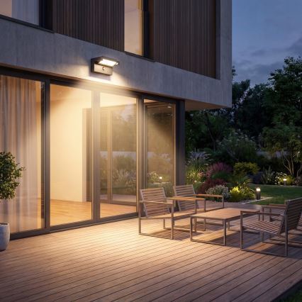 Aplique de parede LED para exterior com sensor de movimento e crepúsculo LED/25W/230V 3000/4000/6500K IP54 preto