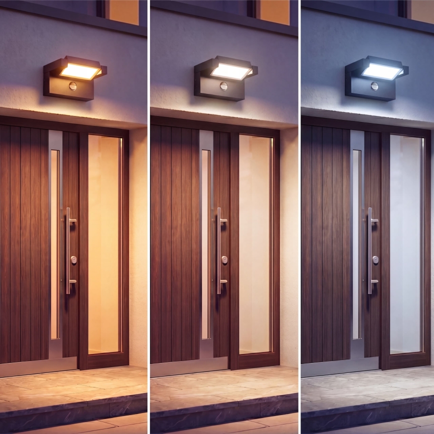 Aplique de parede LED para exterior com sensor de movimento e crepúsculo LED/25W/230V 3000/4000/6500K IP54 preto