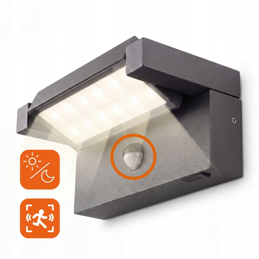 Aplique de parede LED para exterior com sensor de movimento e crepúsculo LED/25W/230V 3000/4000/6500K IP54 preto
