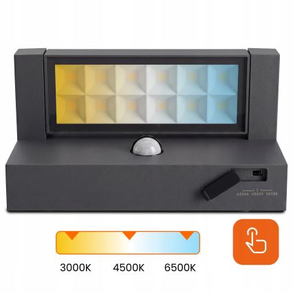 Aplique de parede LED para exterior com sensor de movimento e crepúsculo LED/25W/230V 3000/4000/6500K IP54 preto