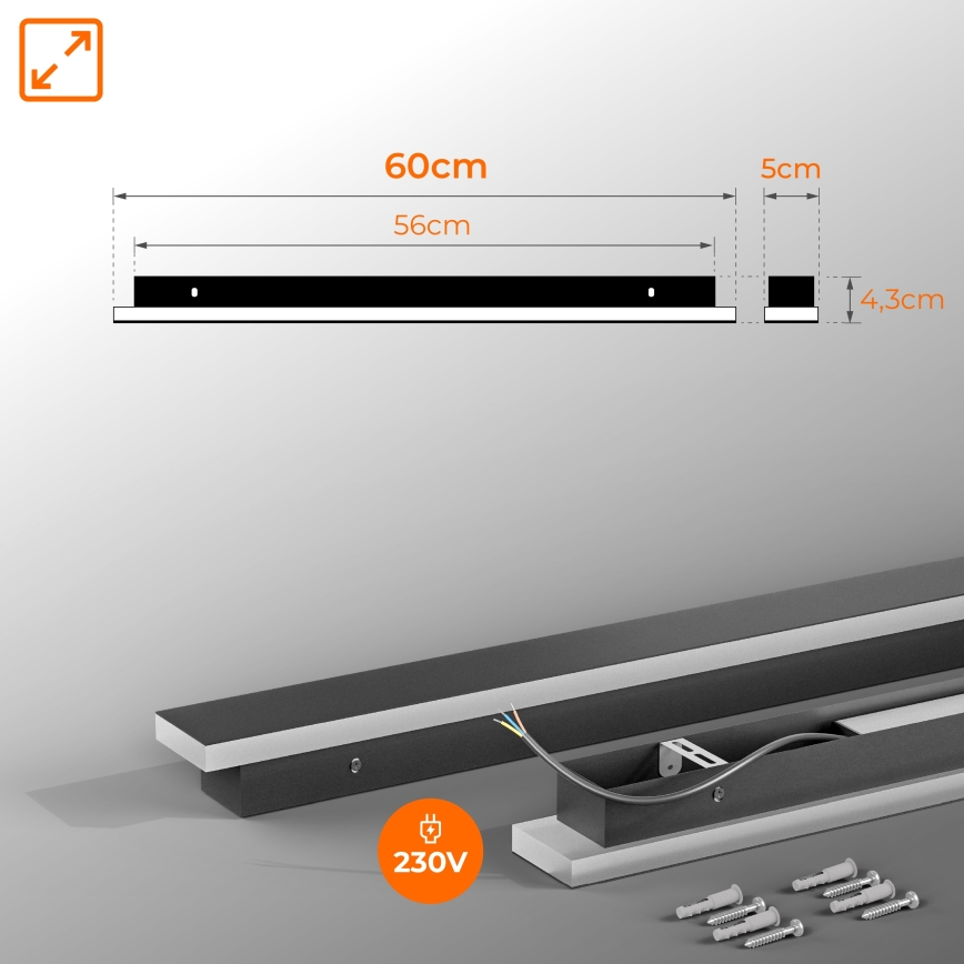 Aplique de parede exterior LED LED/18W/230V 60 cm IP65 preto