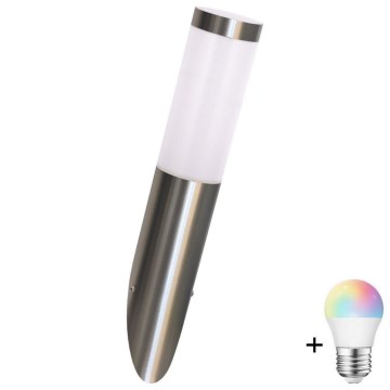 Aplique de parede exterior LED RGBW dimerizável LIVIA 1xE27/6,5W/230V 2700-6500K Wi-Fi IP44 prata