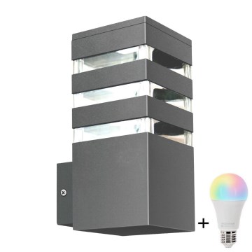 Aplique de parede exterior LED RGBW dimerizável TEKSAS 1xE27/9W/230V 2700-6500K Wi-Fi IP44 antracite