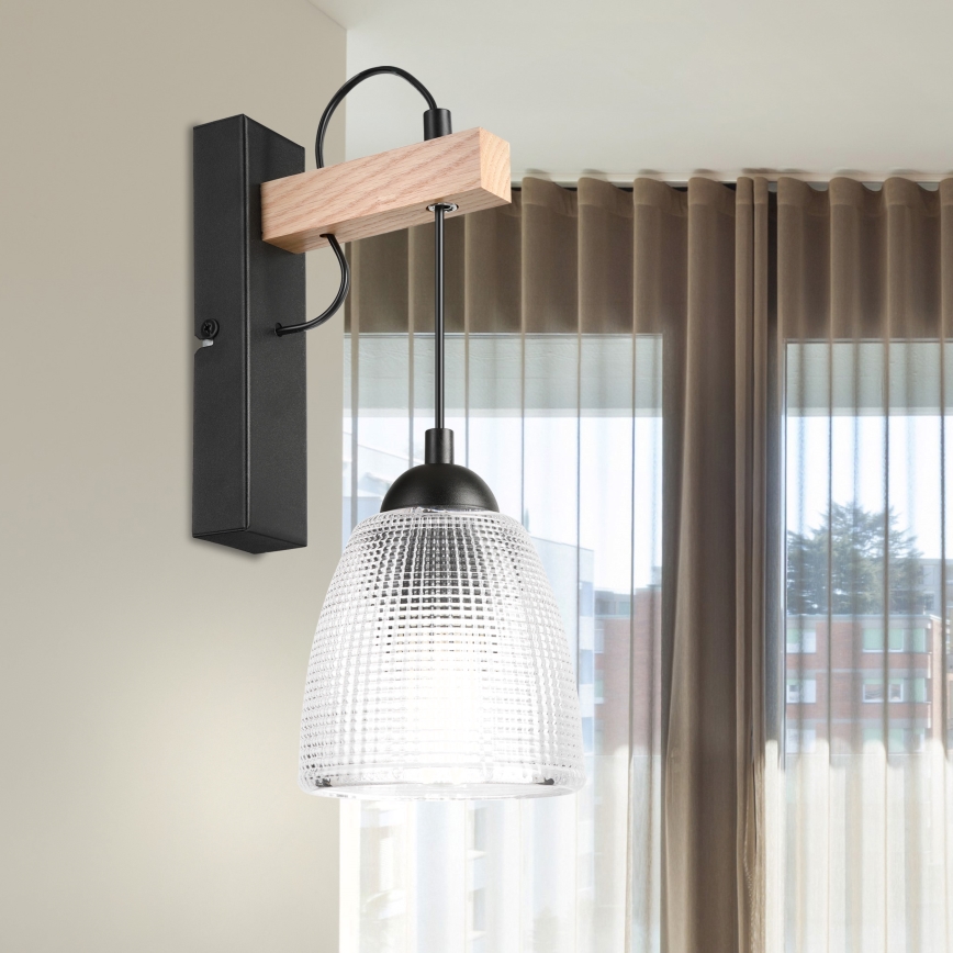 Aplique de parede LEANDRA 1xE27/15W/230V carvalho/preto