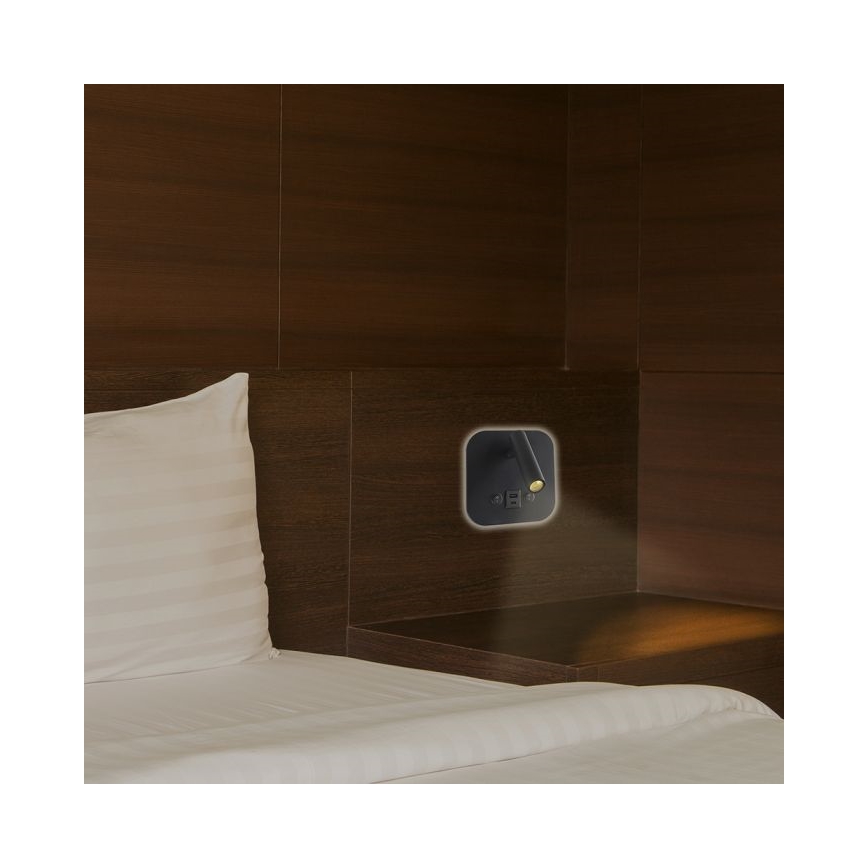 Aplique de parede LED com foco e porta USB LED/8W/230V 3000K preto