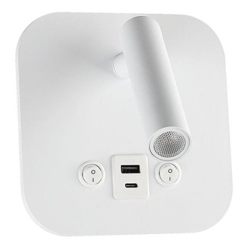 Aplique de parede LED direcionável com porta USB LED/8W/230V 3000K branco