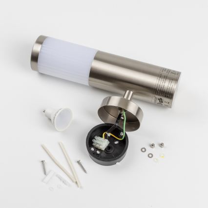 Aplique de parede LED para exterior com sensor de movimento 1xGU10/5W/230V IP44 cromo mate