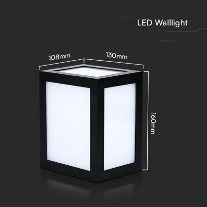 Aplique de parede LED para exterior 12W/230V 6400K IP65 preto