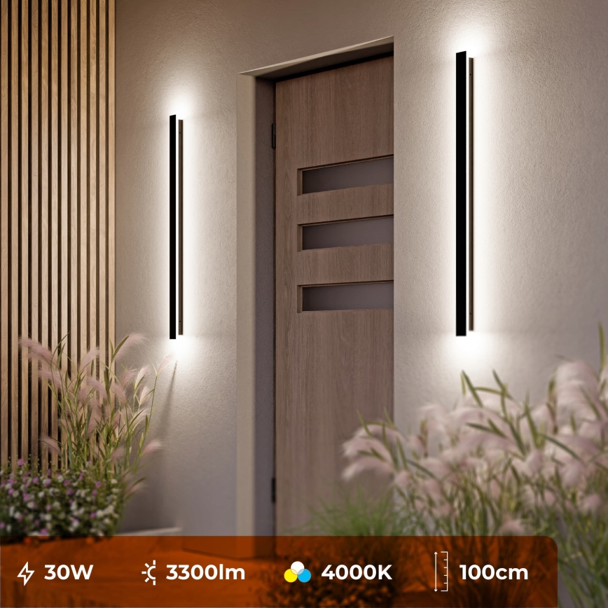 Aplique de parede LED para exterior 30W/230V 100 cm IP65 preto