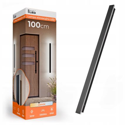 Aplique de parede LED para exterior 30W/230V 100 cm IP65 preto