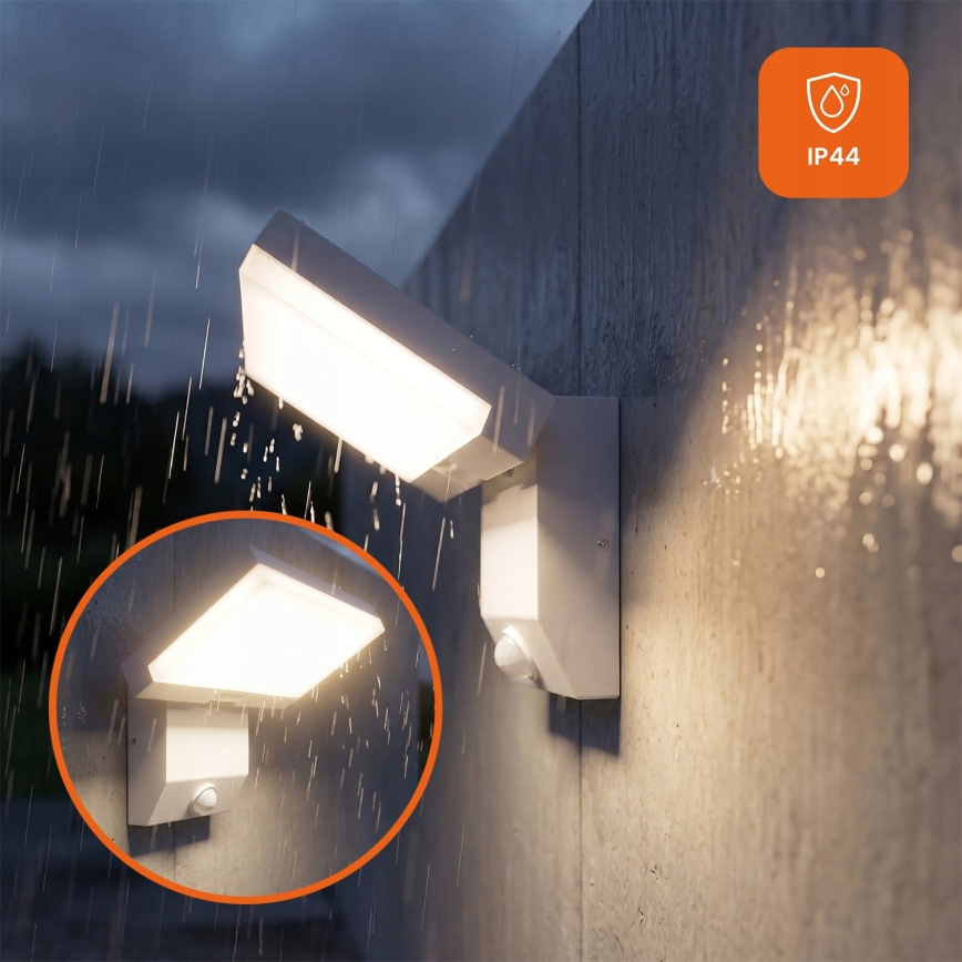 Aplique de parede exterior com sensor de movimento, LED/18W/230V, IP44, branco