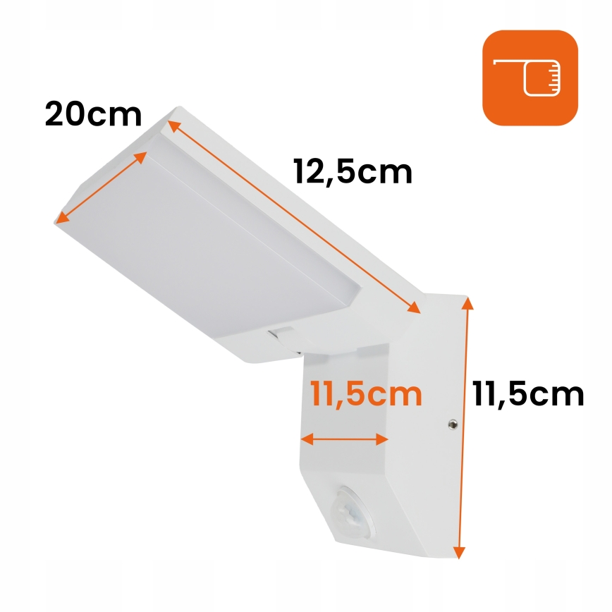 Aplique de parede exterior com sensor de movimento, LED/18W/230V, IP44, branco