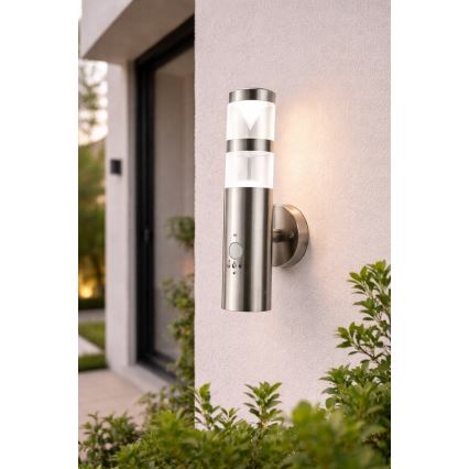 Aplique de parede LED para exterior com sensor de movimento 1xGU10/5W/230V IP44 cromo fosco