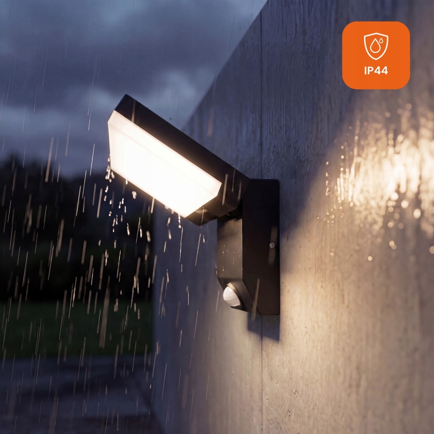 LED Aplique de parede exterior com sensor de movimento LED/18W/230V IP44 preto