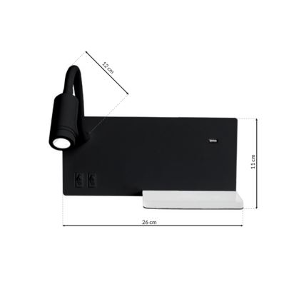 Aplique de parede LED SHELF LED/4W+LED/5W+LED/2W/230V preto