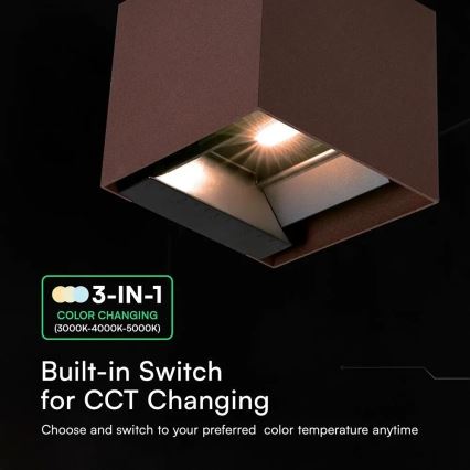 Aplique solar de parede com sensor LED, 9W, 3,7V, 3000/4000/5000K, IP65, 2600 mAh, castanho