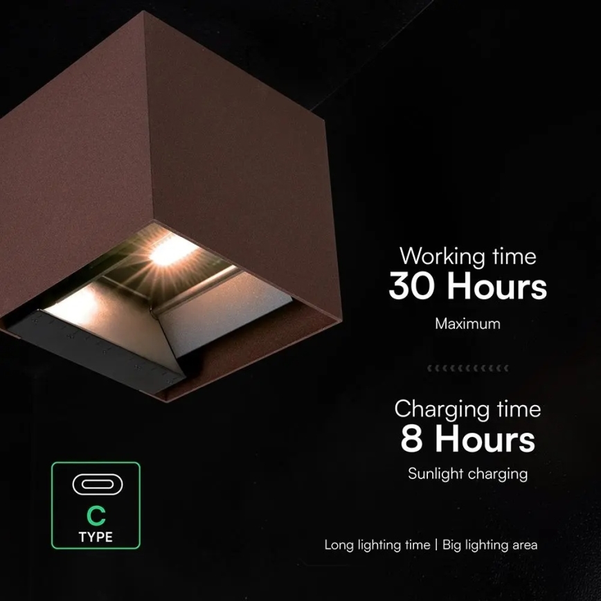 Aplique solar de parede com sensor LED, 9W, 3,7V, 3000/4000/5000K, IP65, 2600 mAh, castanho