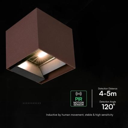 Aplique solar de parede com sensor LED, 9W, 3,7V, 3000/4000/5000K, IP65, 2600 mAh, castanho