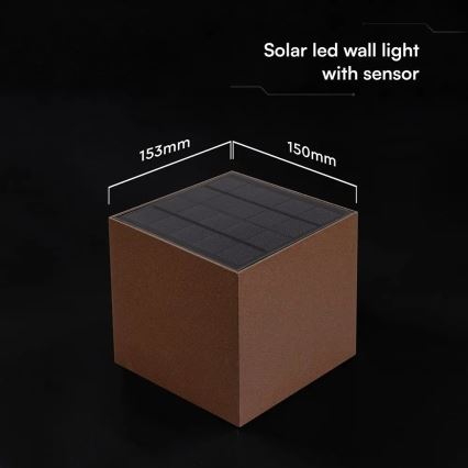 Aplique solar de parede com sensor LED, 9W, 3,7V, 3000/4000/5000K, IP65, 2600 mAh, castanho