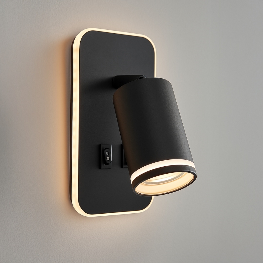 Aplique de parede LED spot PIPE 1xGU10/10W/230V + LED/6W preto