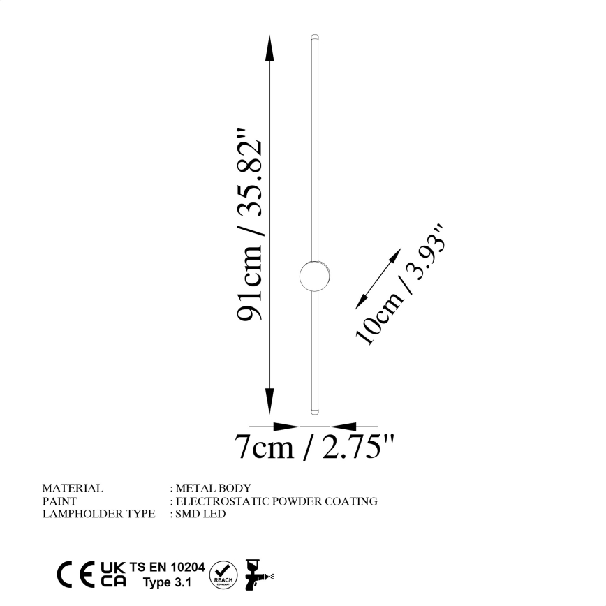 Aplique de parede LED SWORD LED/13W/230V 3000K dourado mate