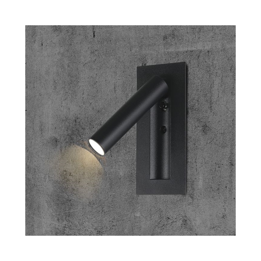 Aplique de parede orientável LED, 2W/230V, 3000K, preto