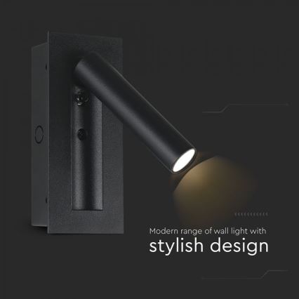 Aplique de parede orientável LED, 2W/230V, 3000K, preto