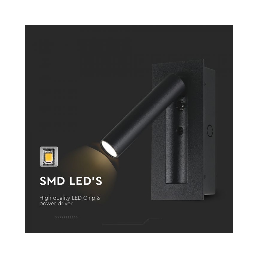 Aplique de parede orientável LED, 2W/230V, 3000K, preto