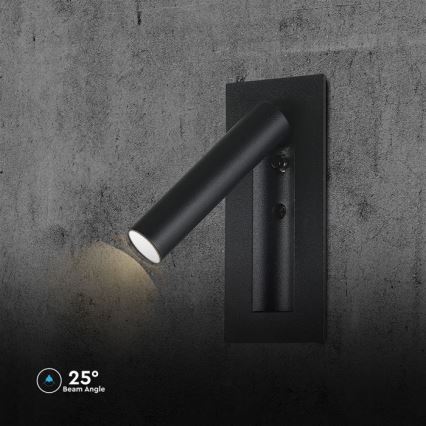 Aplique de parede orientável LED, 2W/230V, 3000K, preto