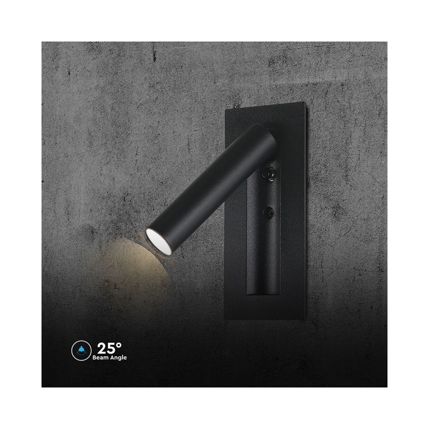 Aplique de parede orientável LED, 2W/230V, 3000K, preto